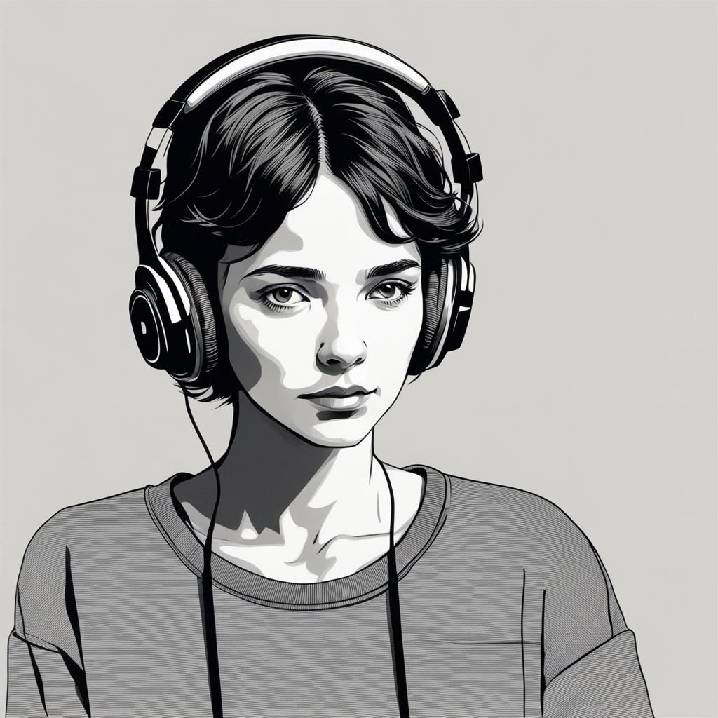 Hyperrealistic Portrait of Woman with Headphones