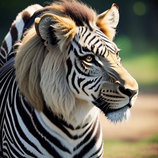 hybrid of a zebra and a lion