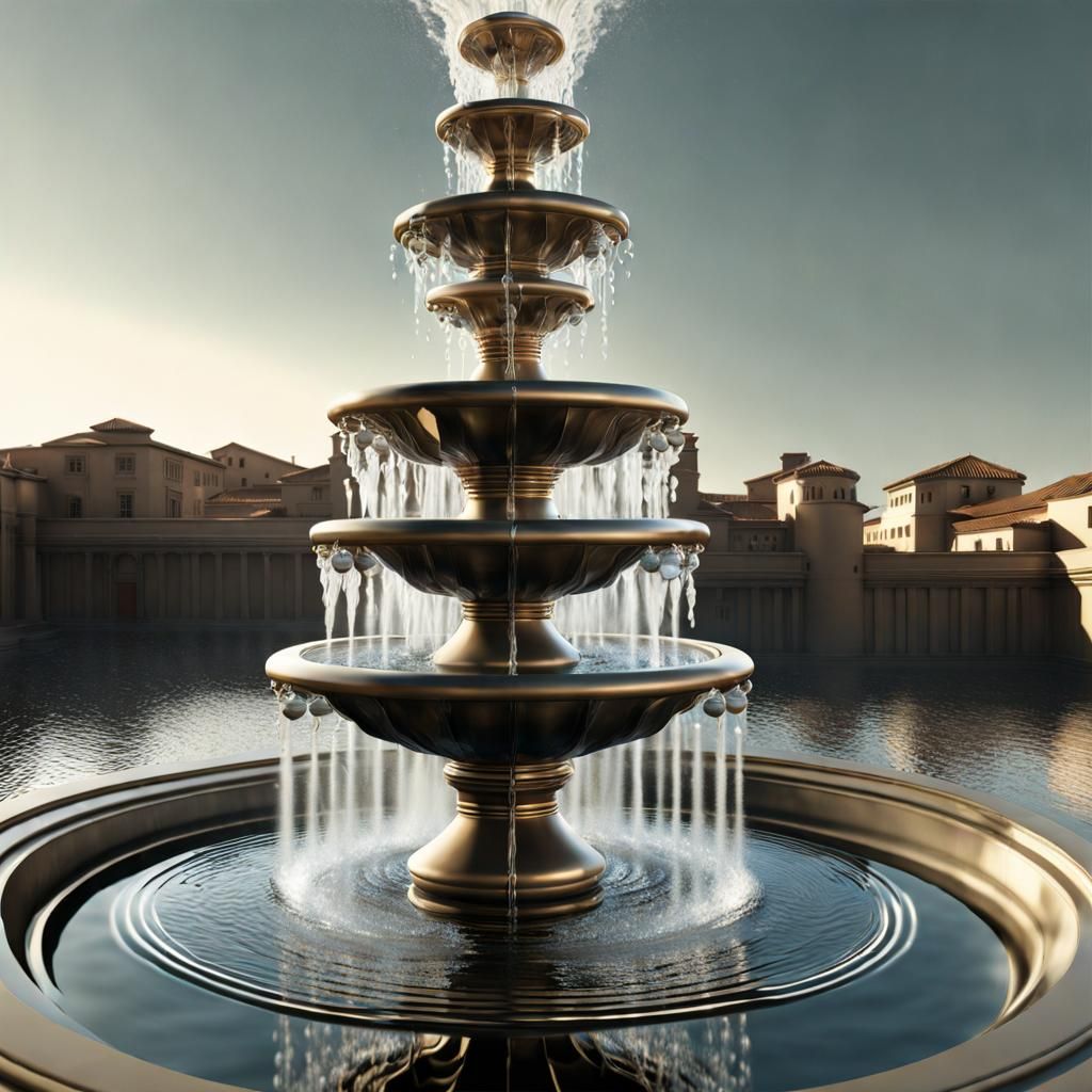 Eldritch Antigravity Water Fountain in M.C. Escher Style