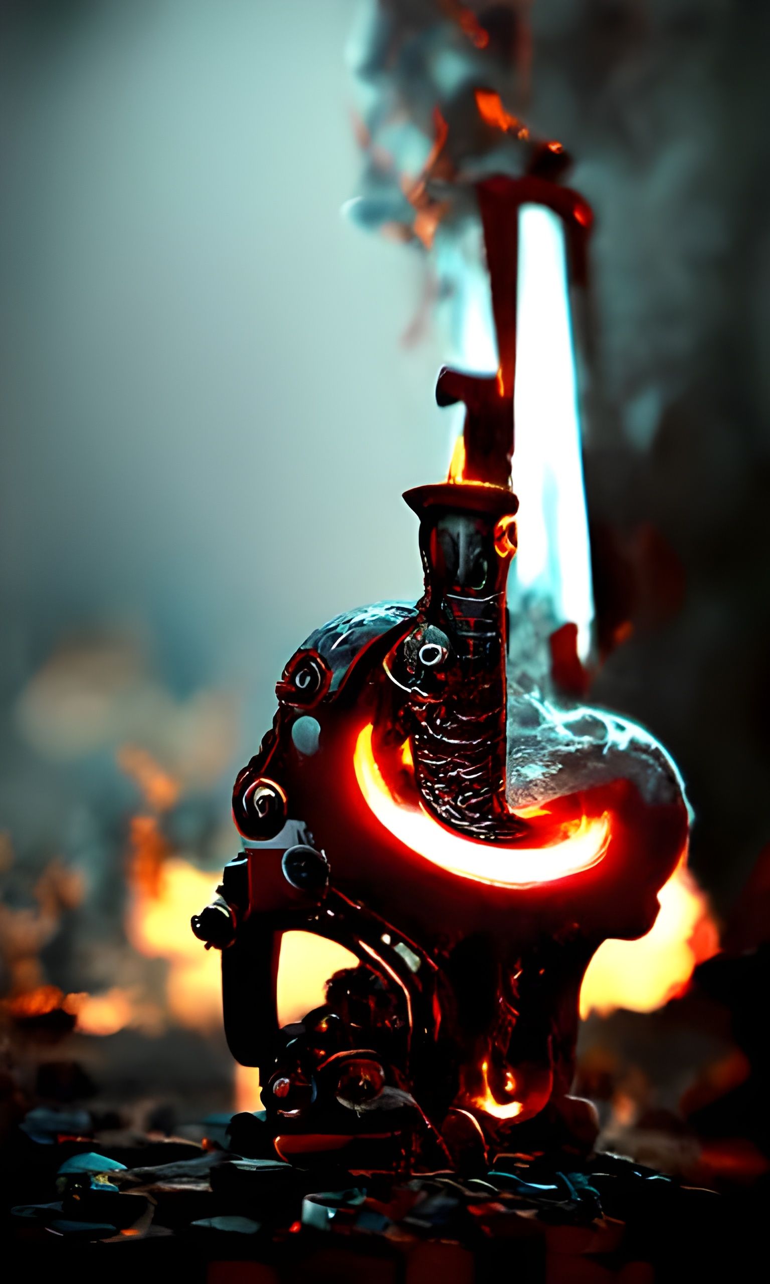 Blacksmith Forging Sword in Dieselpunk Steampunk Style