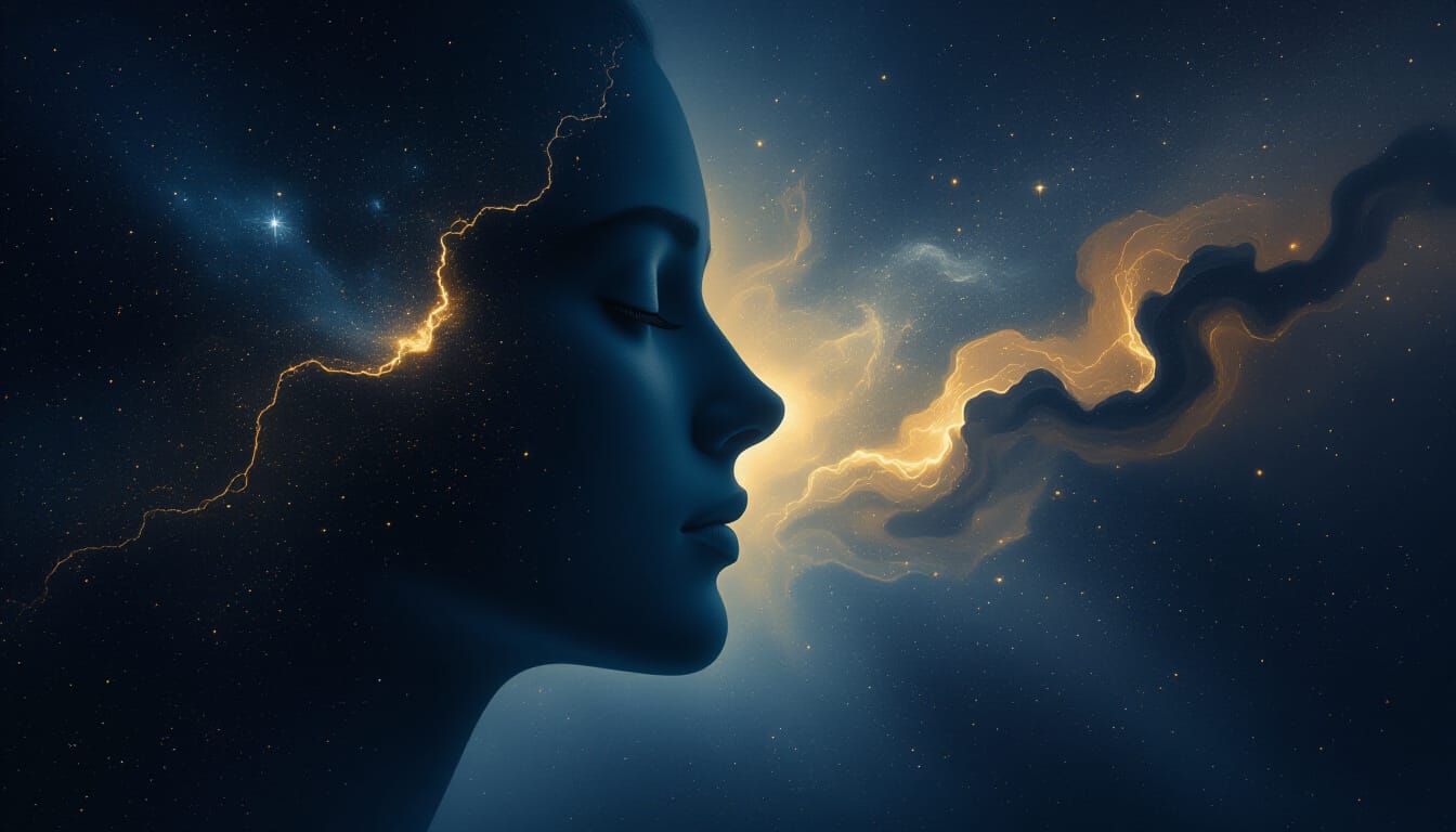 Cosmic Starfield Forms Human Face in Ethereal Surreal Style