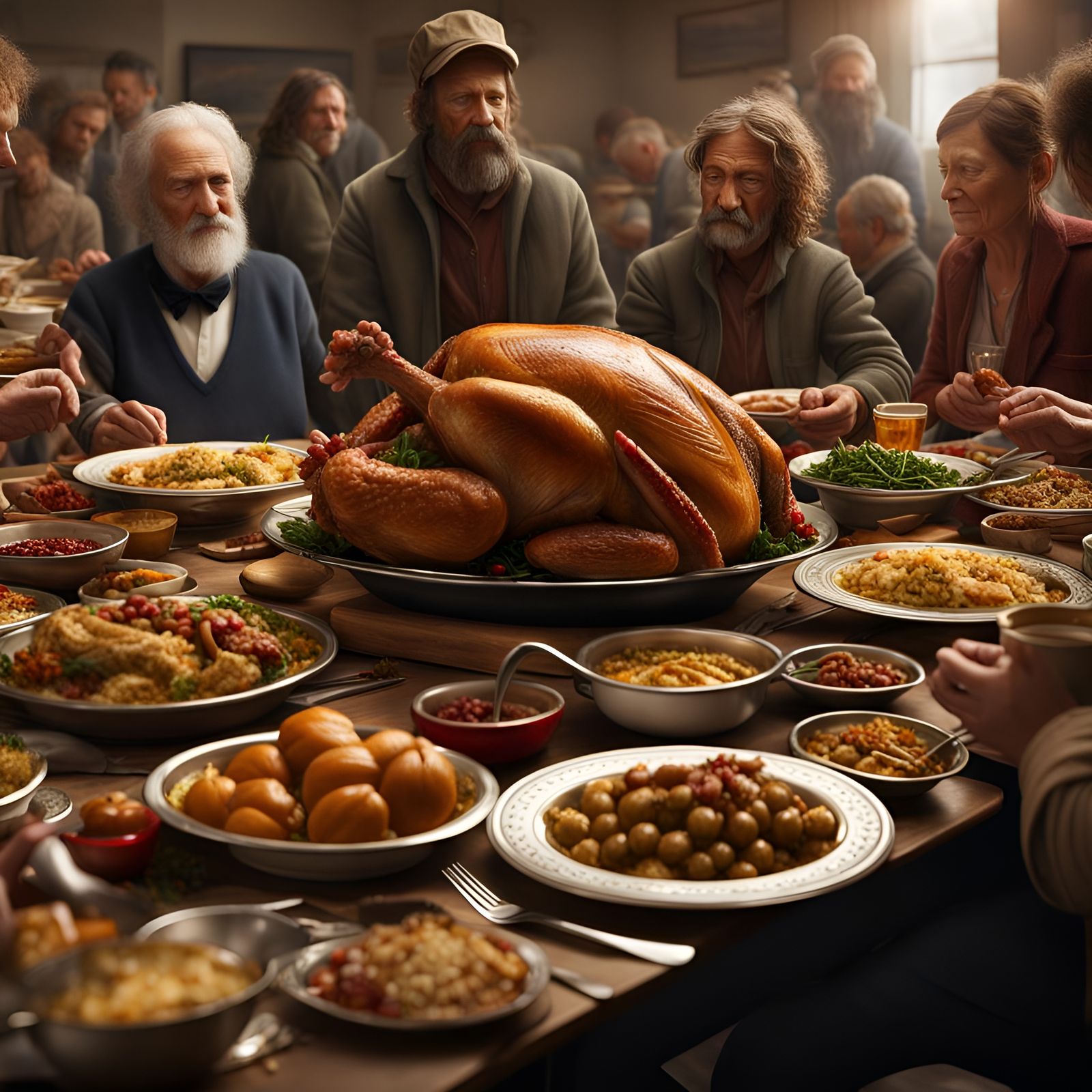 Thanksgiving Feast: Golden Turkey Centerpiece in Digital Art