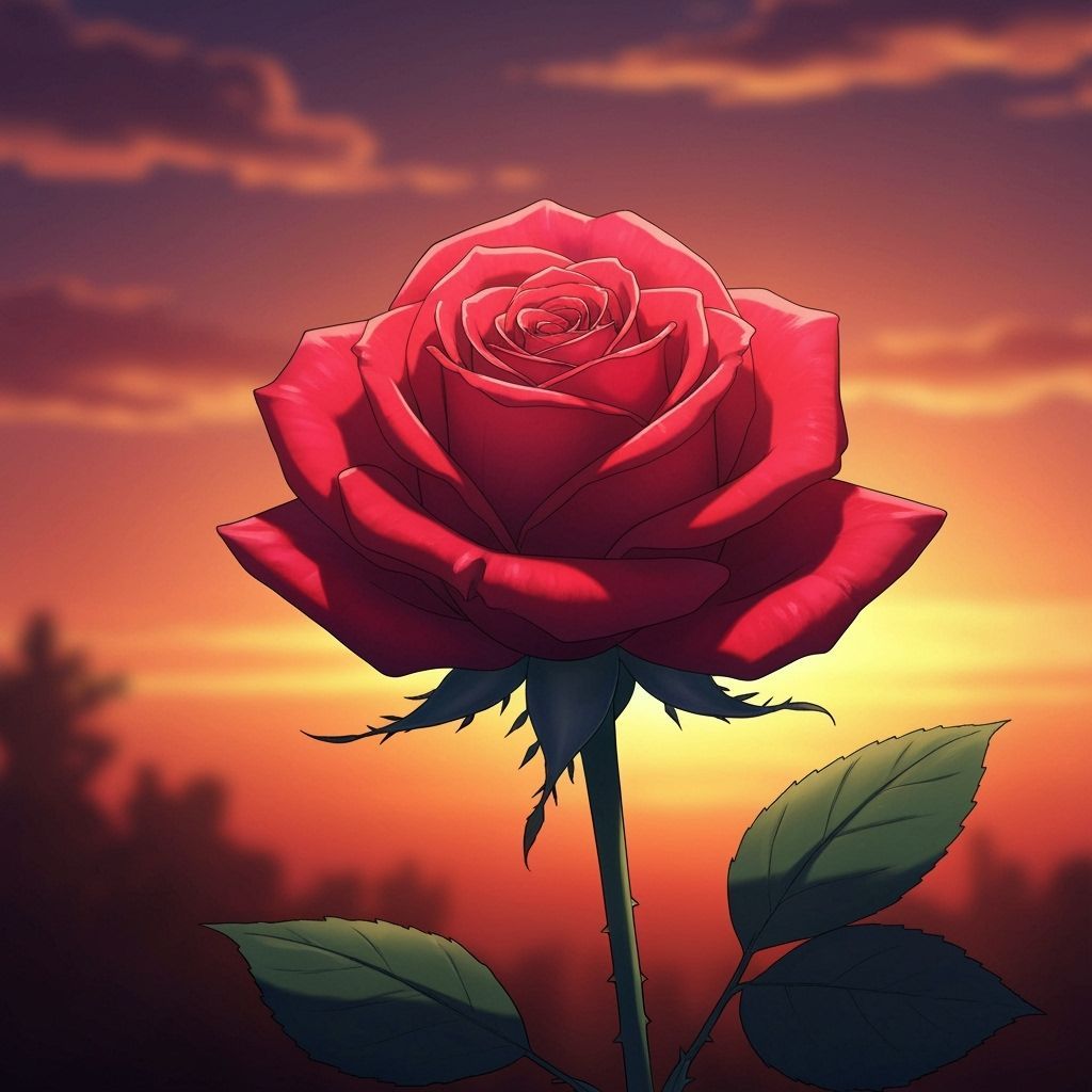 Vibrant Crimson Rose at Dramatic Sunset