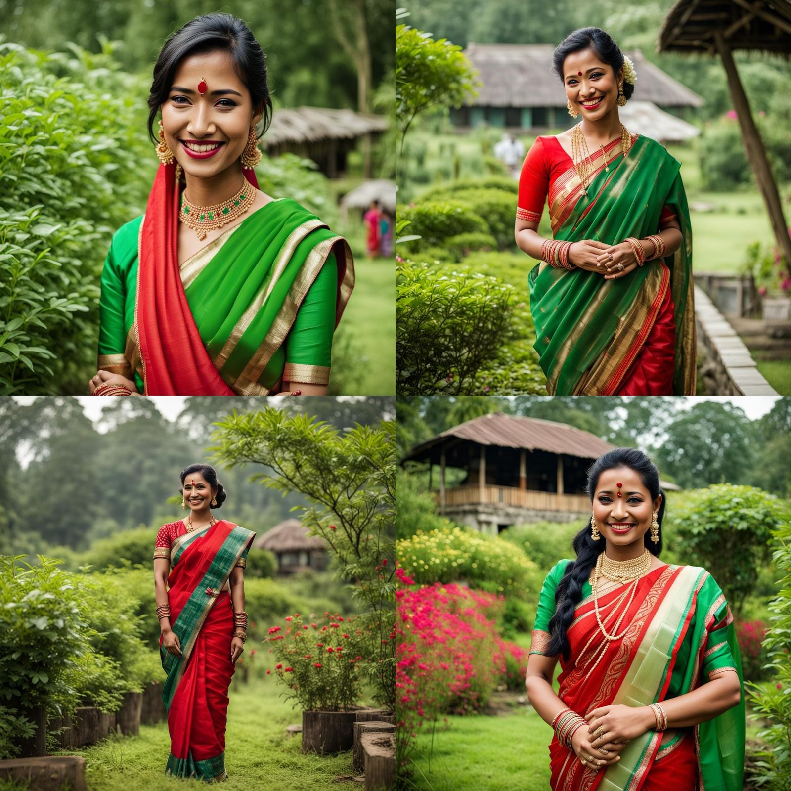 Himalayan Woman in Sari Smiles in Tea Garden