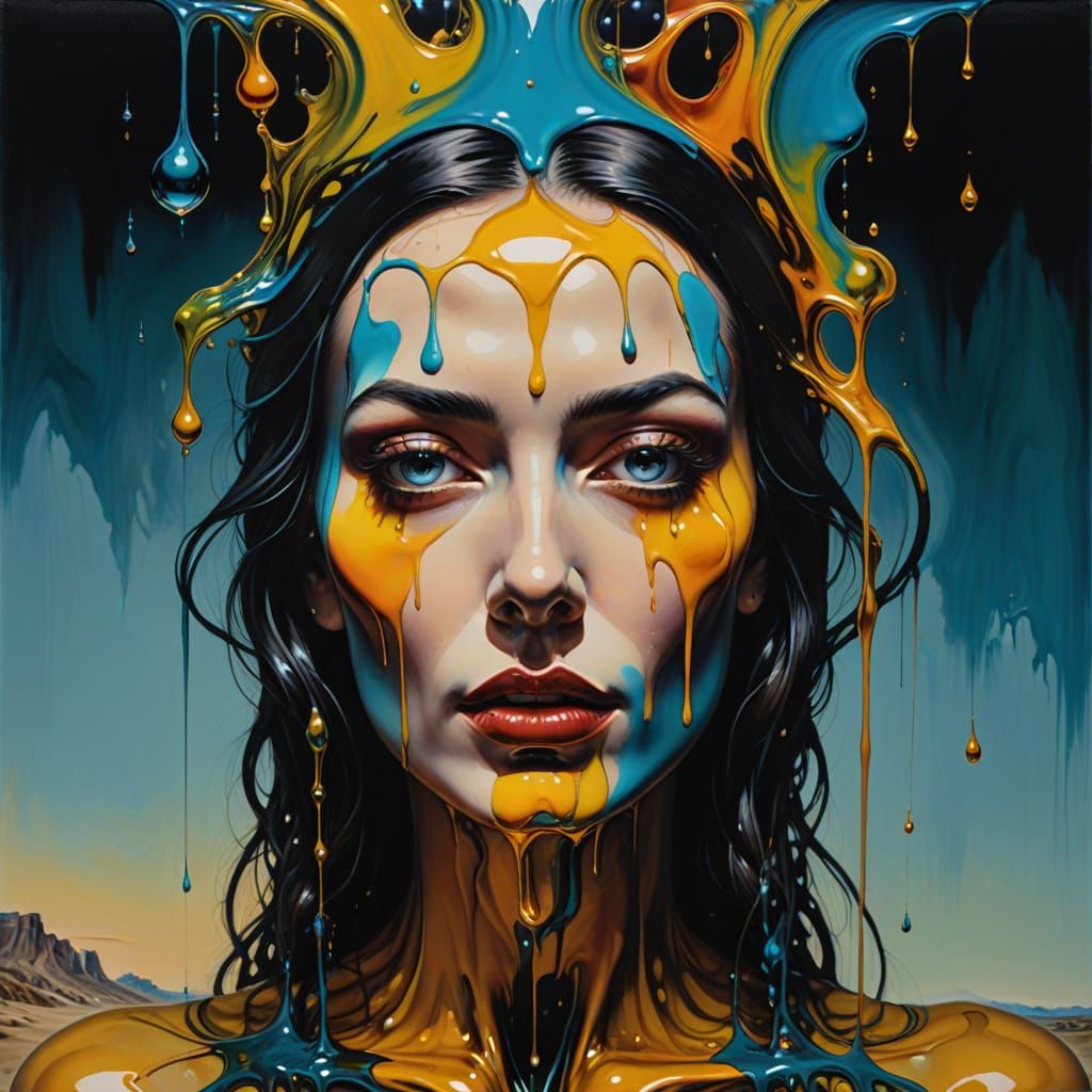 Surreal Portrait of Girl in Dripping Oil