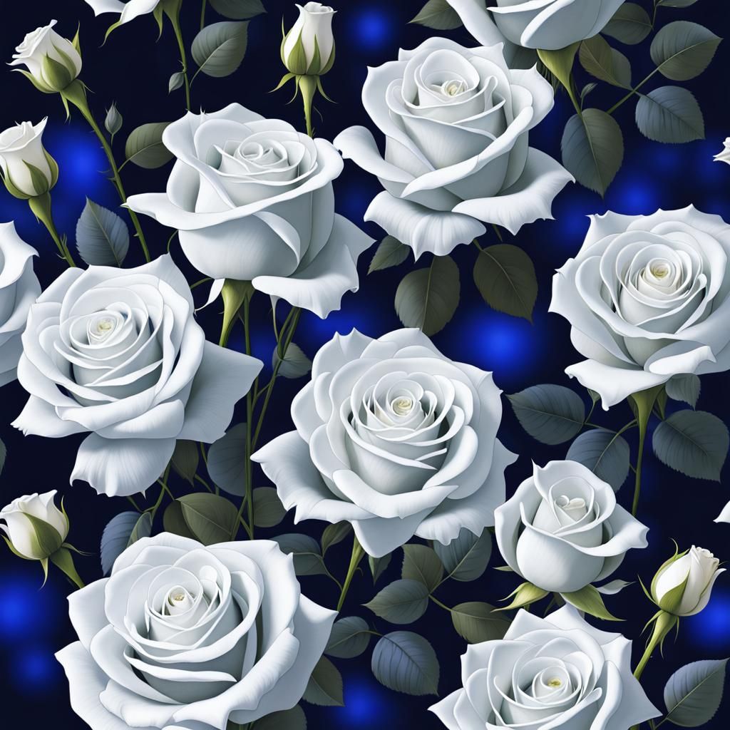 White Roses on Midnight Blue Background