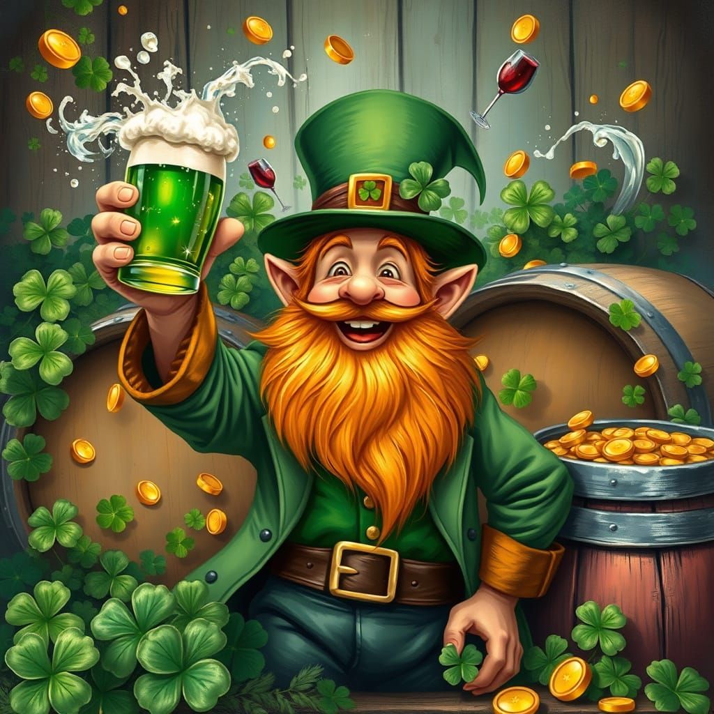 Joyful Leprechaun Celebrates St. Patrick's Day in Vibrant Oi...