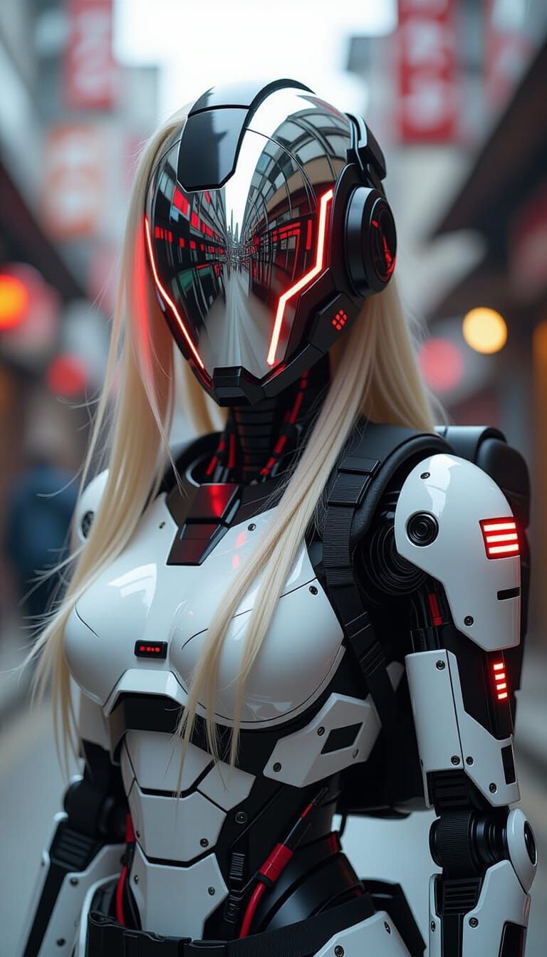 Cyberpunk Robot Samurai in Dystopian Dungeon