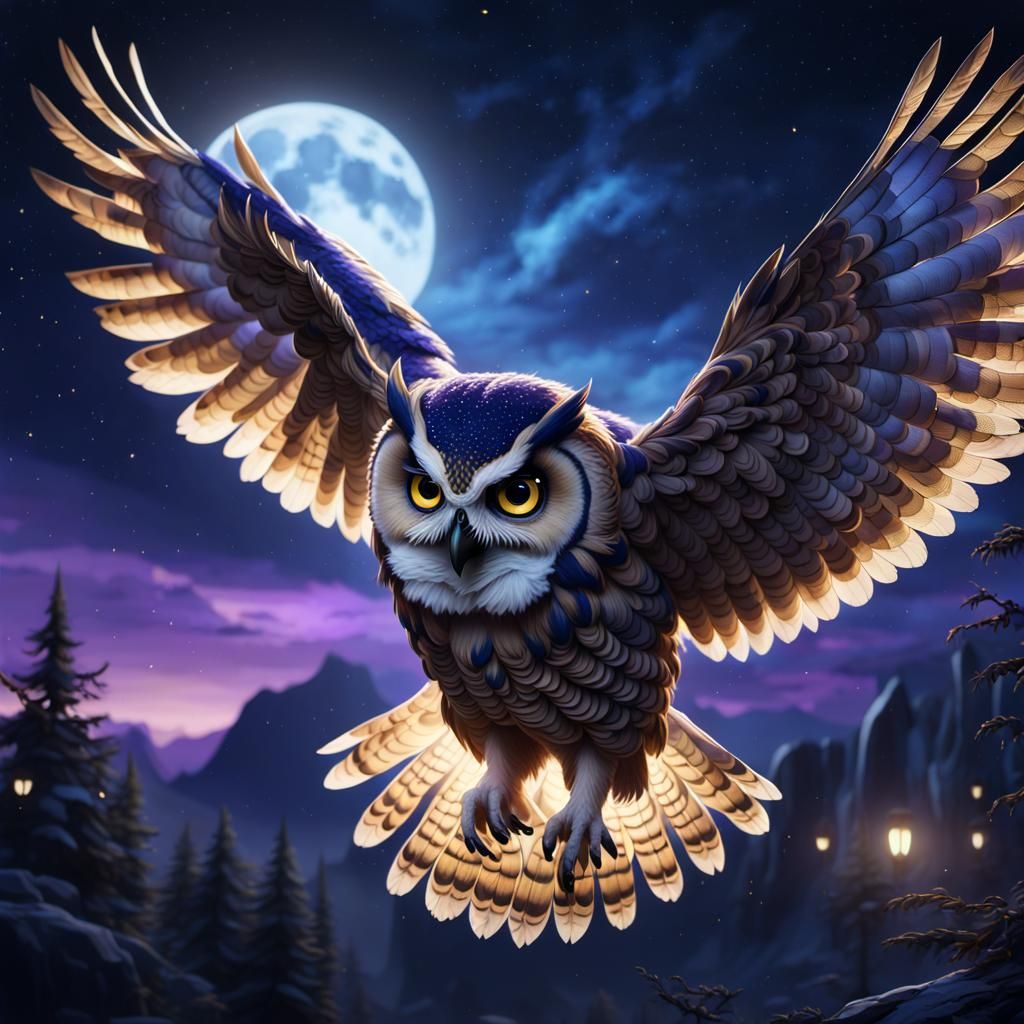 Moonlit Owl Takes Flight in Cinematic Night Sky