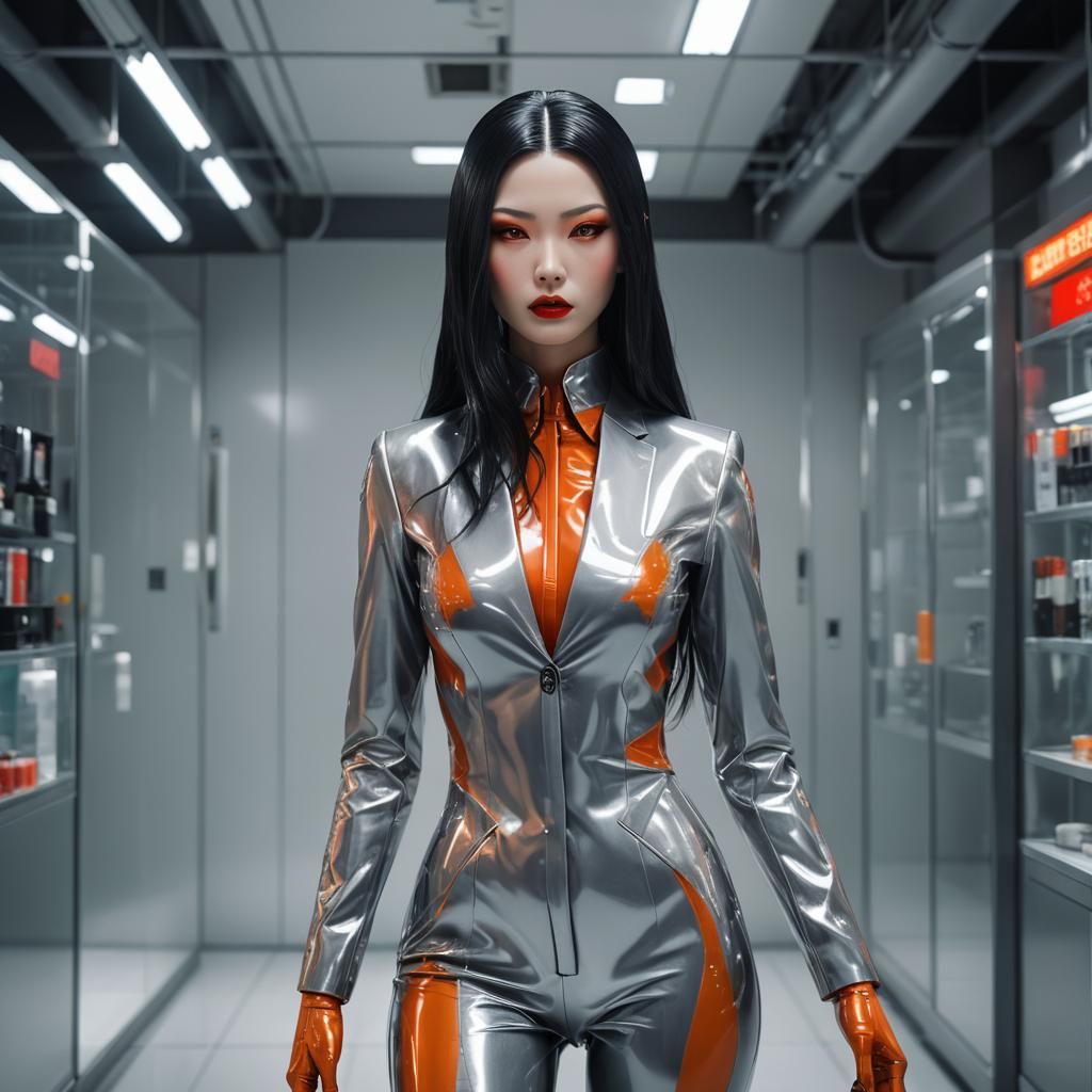 Translucent Mannequin in Orange Latex: Sinister Digital Art