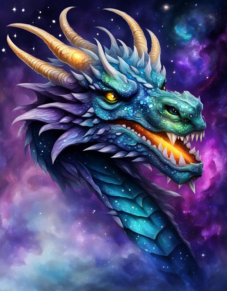 Galaxy Dragon Head in Wet Brush Style