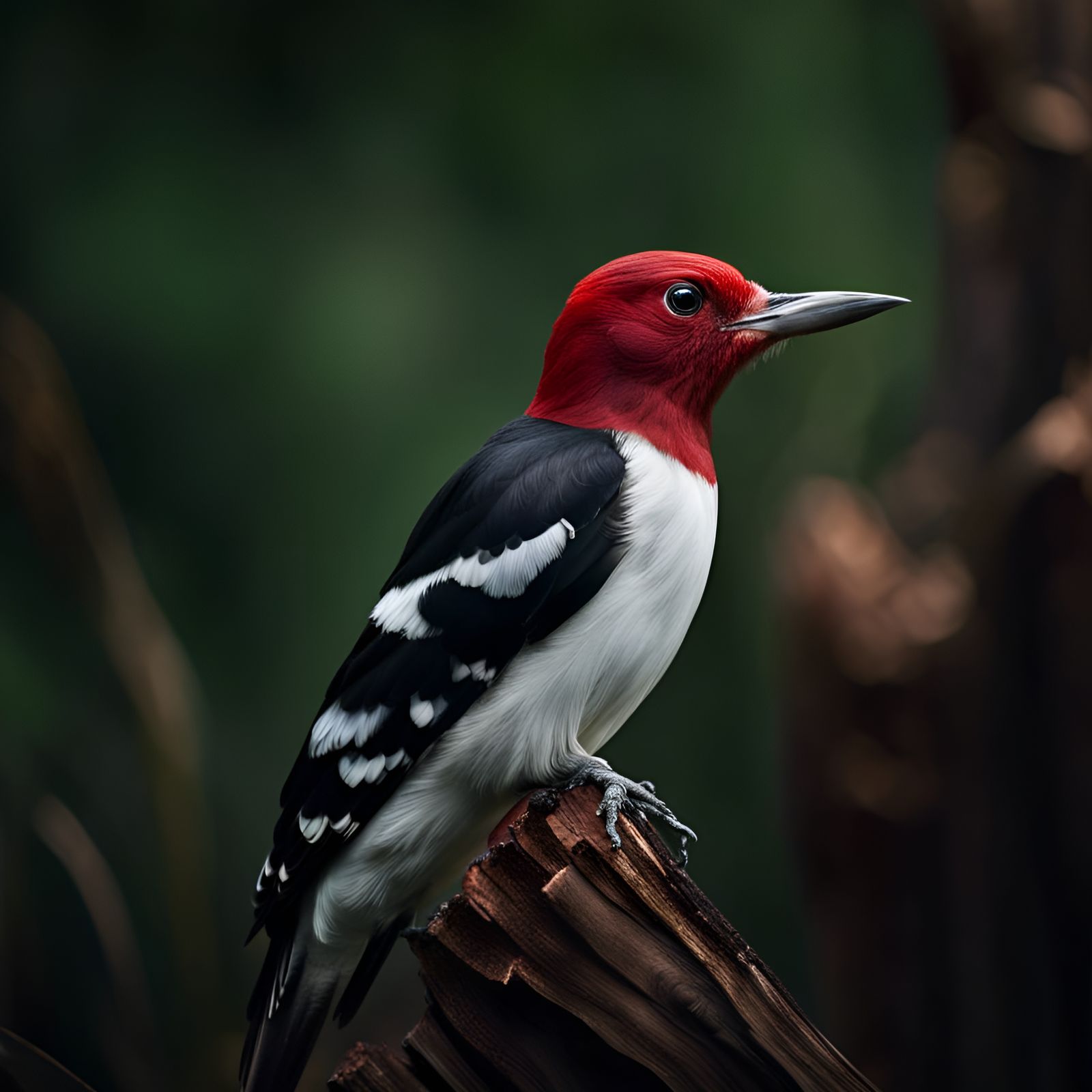 Red-Headed Woodpecker in Nature: Photorealistic Close-Up