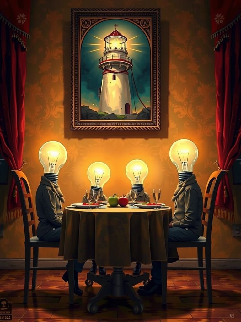 Light Bulb Family Home Scene in Digital Art