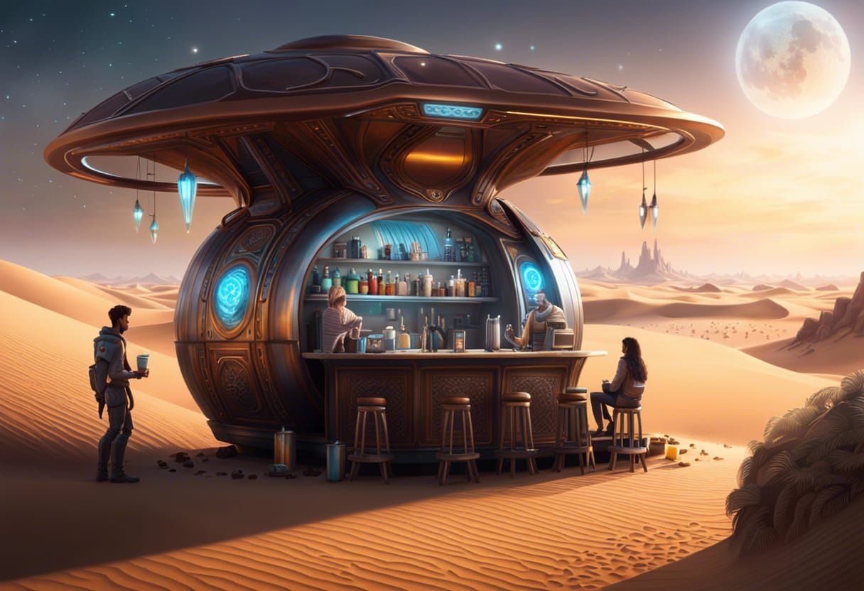 mobile coffee shop on a desert planet