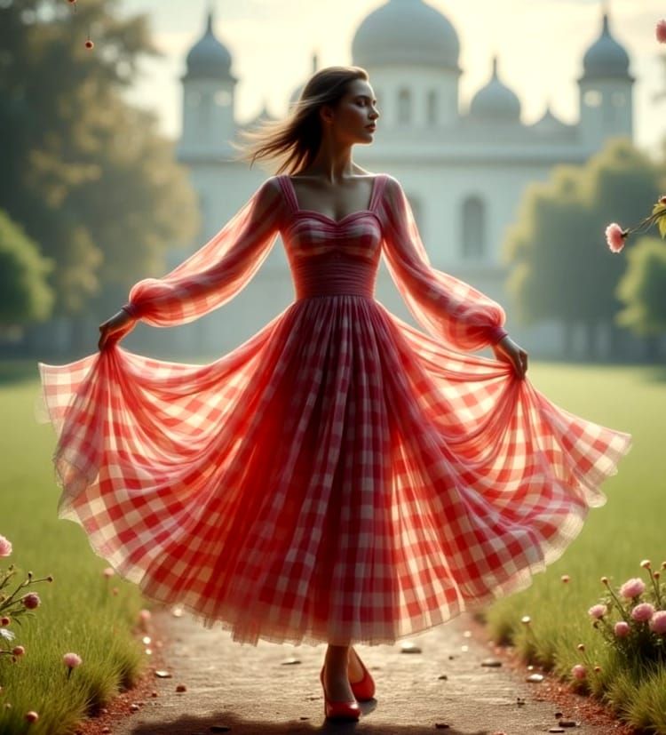 Ballerina in Whimsical Gingham Fantasy