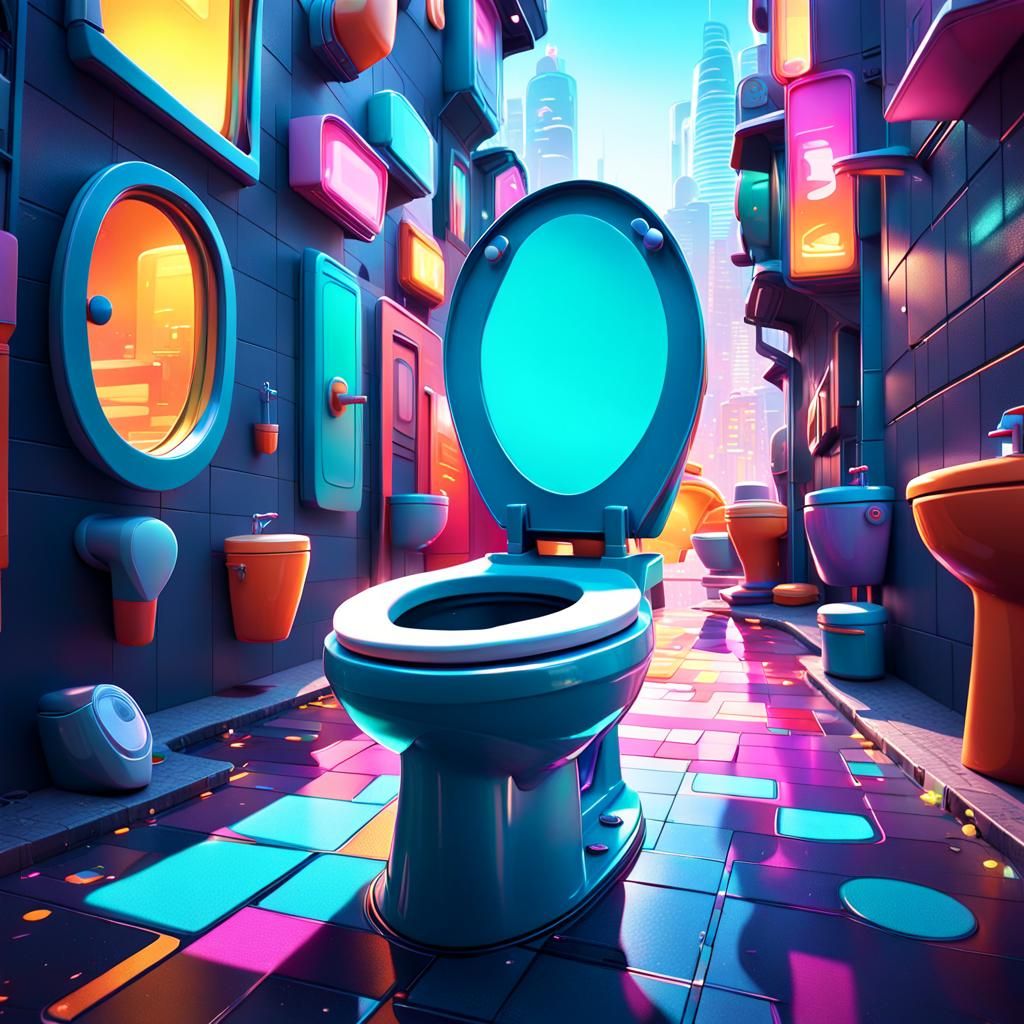 A Futuristic Toilet Breaks a Beat in a Neon City