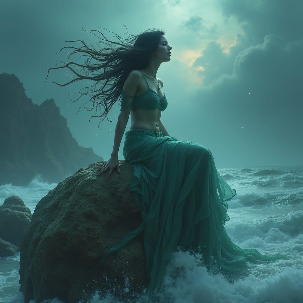 Siren's Stormy Lure in Fantasy Concept Art Style