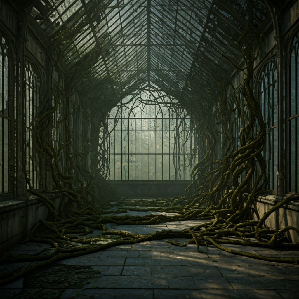 Ethereal Fungi in Dilapidated Victorian Greenhouse