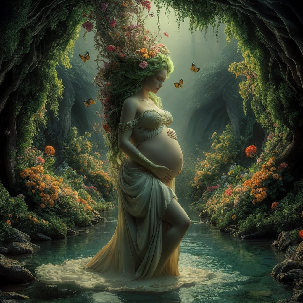 Mother Nature Goddess in Secret Flower Garden
