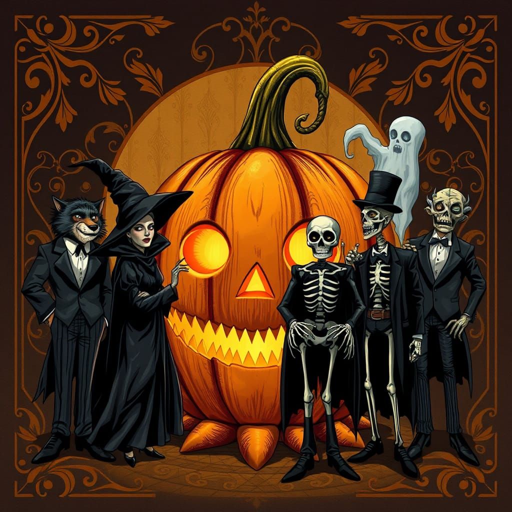 Halloween Supernatural Friends in Art Deco Style