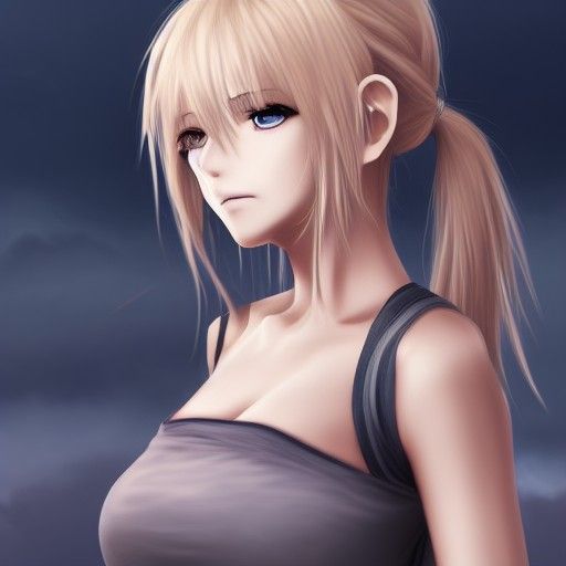 Anime Girl in Dystopian City at Sunrise