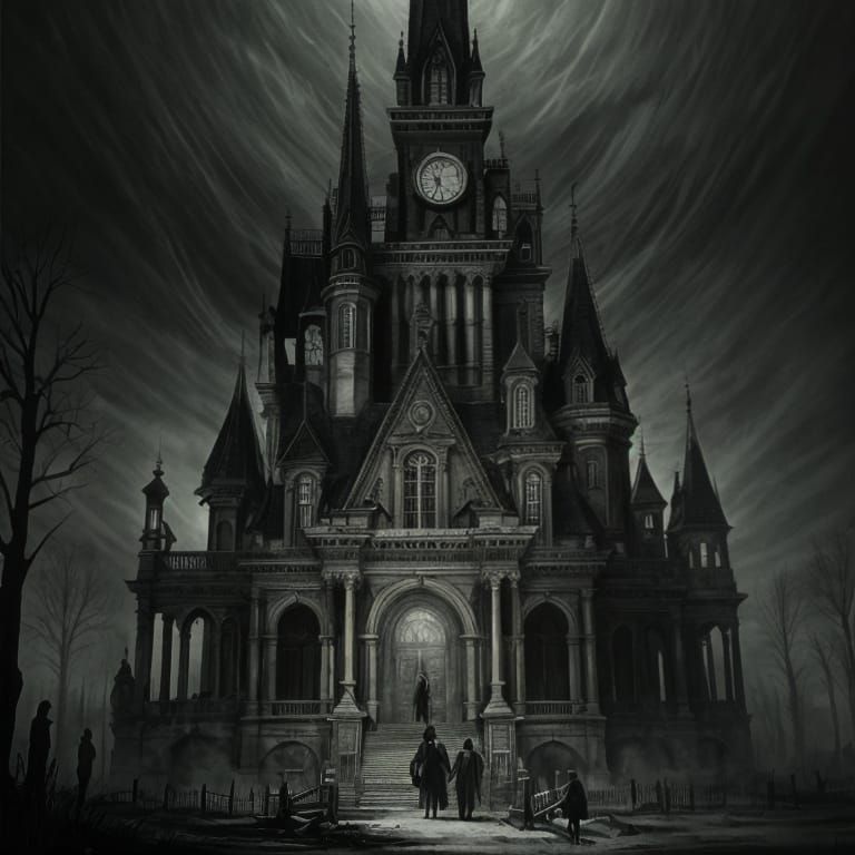 Haunted House in Eerie Horror Illustration Style