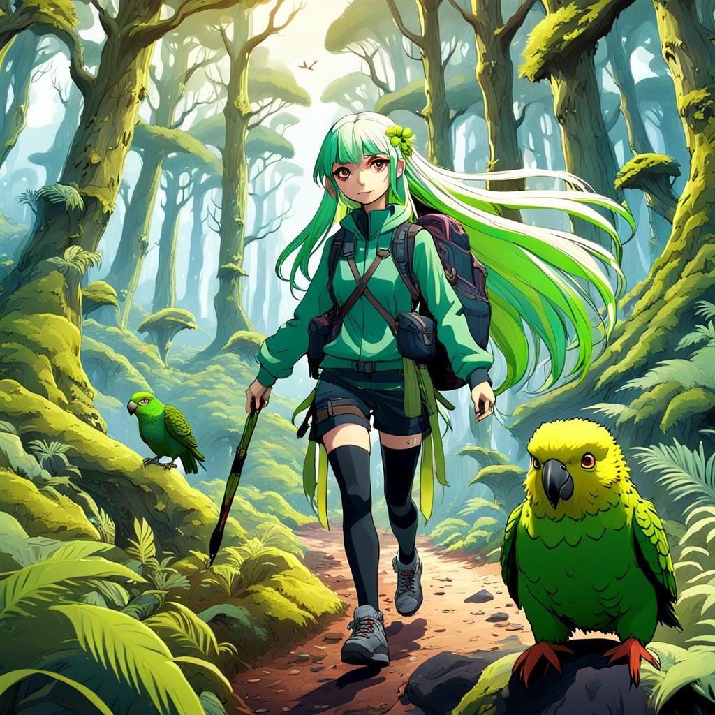 Anime Girl Hiking in New Zealand Forest