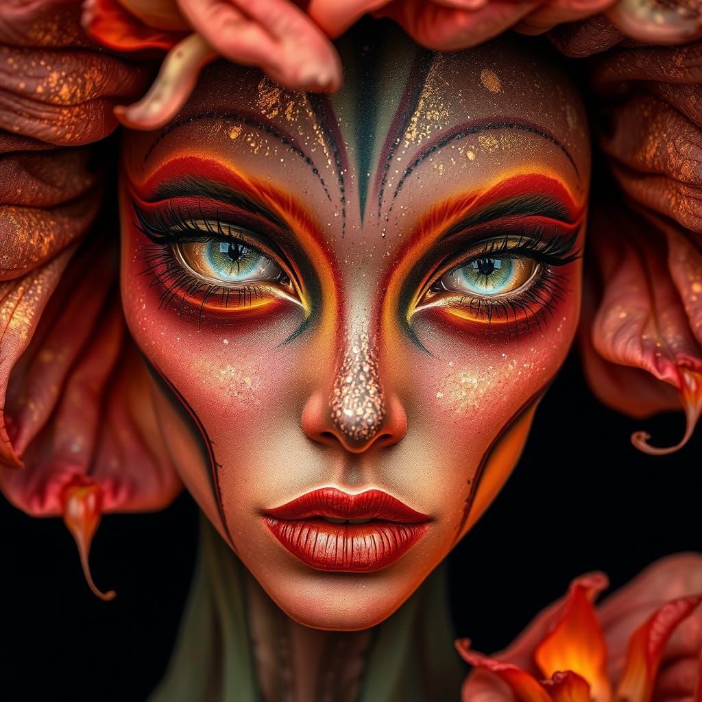 Ethereal Alien Goddess in a Floral Canvas