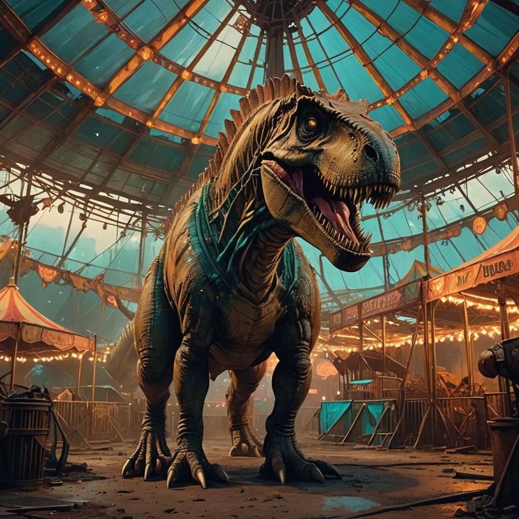 T-Rex in Circus Tent: Cinematic Concept Art