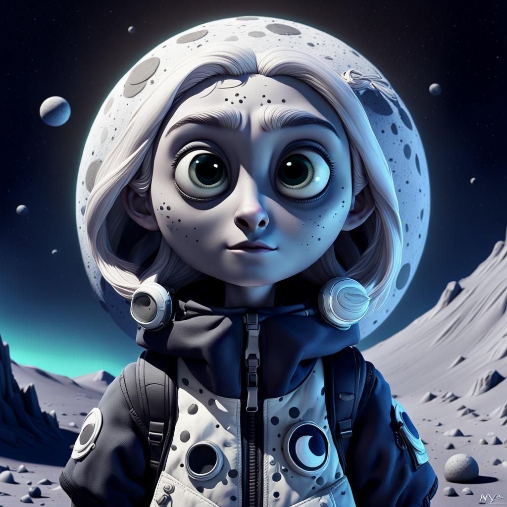 Moonbeamers: Pixar-Style 3D Digital Art with Reflective Eyes