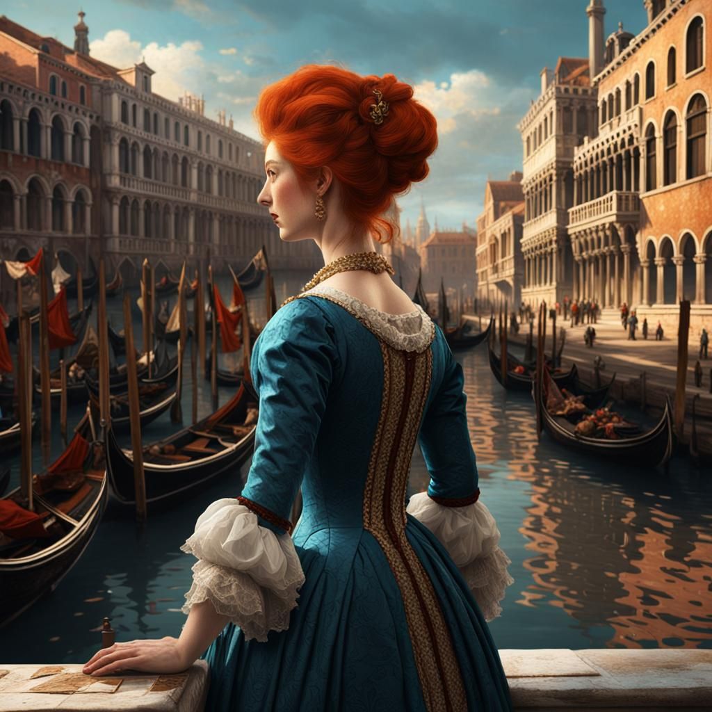 Redhead in 18th Century Venice, Classical Painting