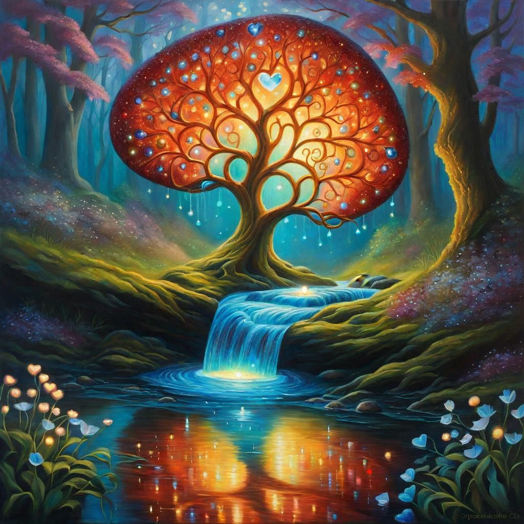 Glowing Tree of Life in Enchanted Forest