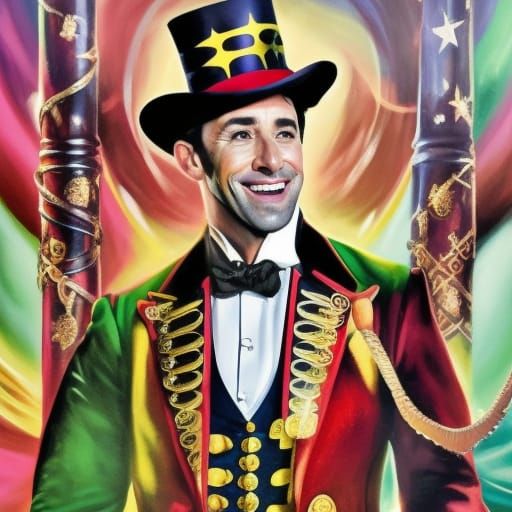 Magician Performing Magic in Circus Tent Oil Painting