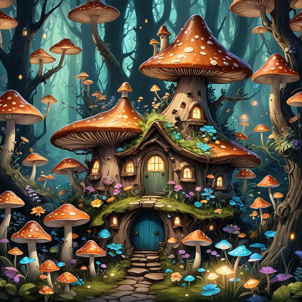 Enchanted Fairy Mushroom House in Easter Style
