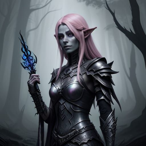 Night Elf Necromancer with Pink Hair and Bone Armor