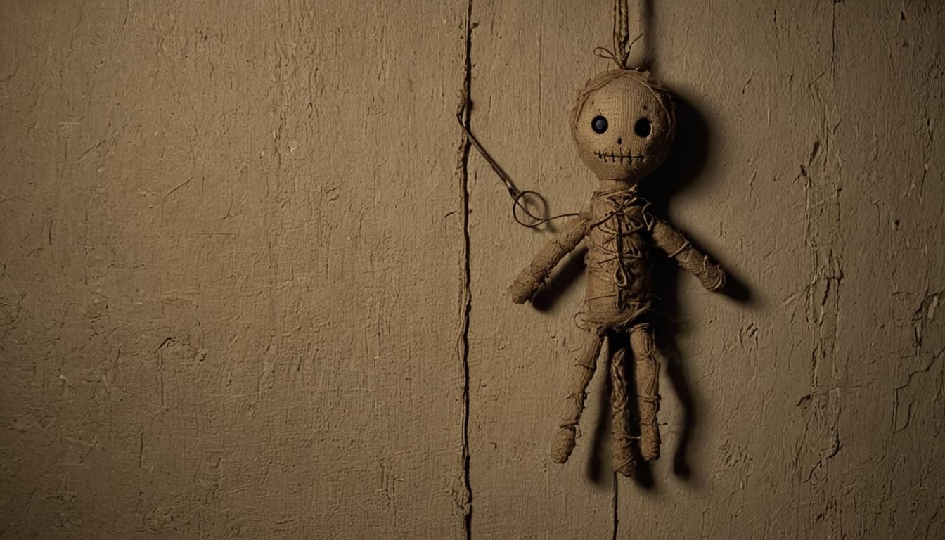 Cursed Voodoo Doll in Dimly Lit Ritual Room