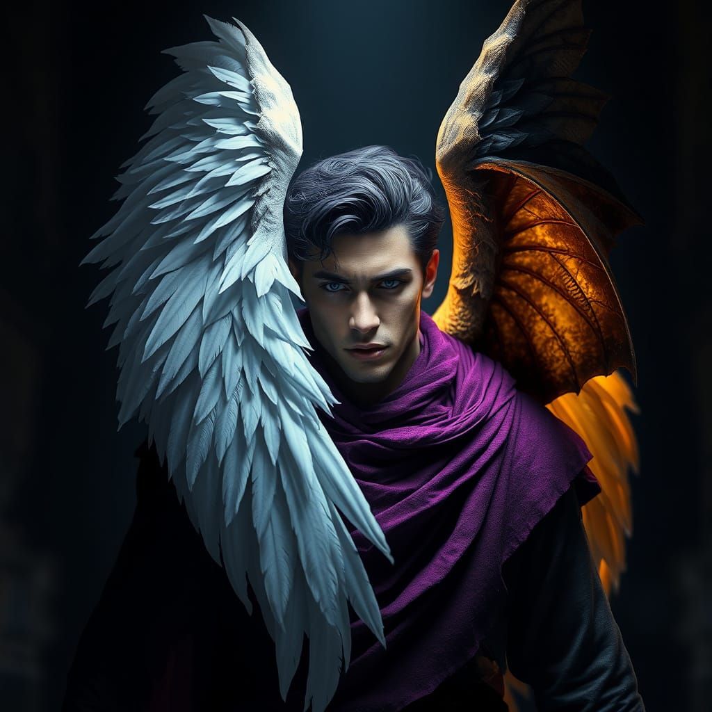 Conflicted Angelic Figure in Dark Fantasy Art