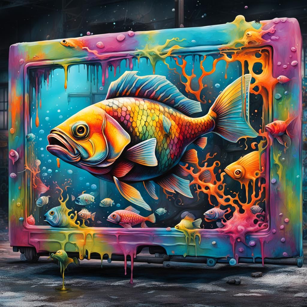 Fish Pulling Carrage: Graffiti Art Underwater