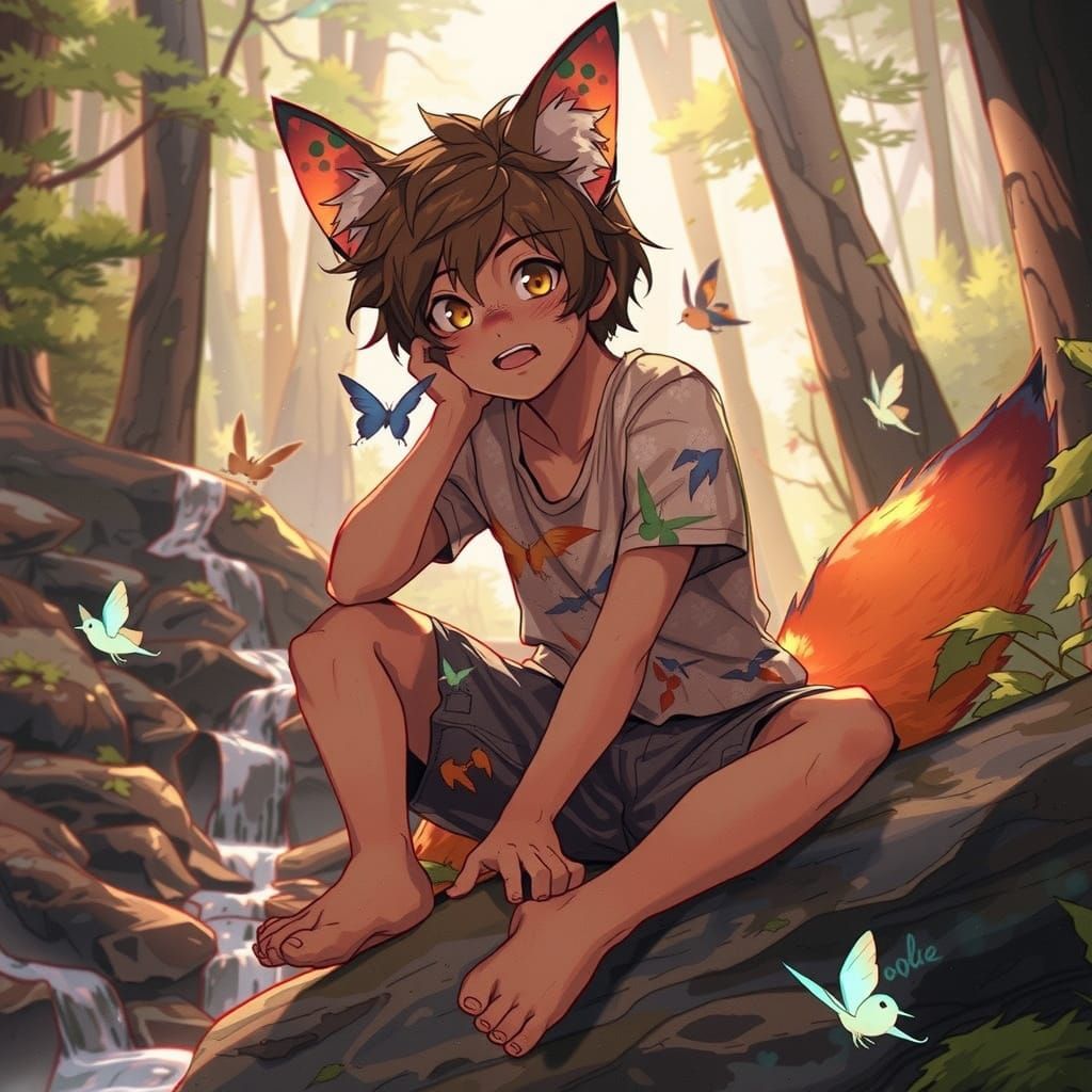 Majestic Fox in Whimsical Forest, Detailed & Earthy Textures