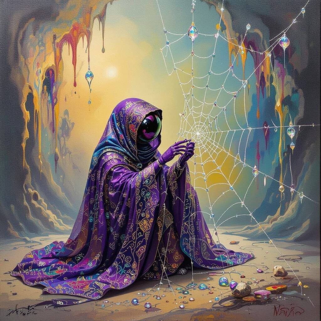 Delicate Purple Spider Weaving a Surreal Web