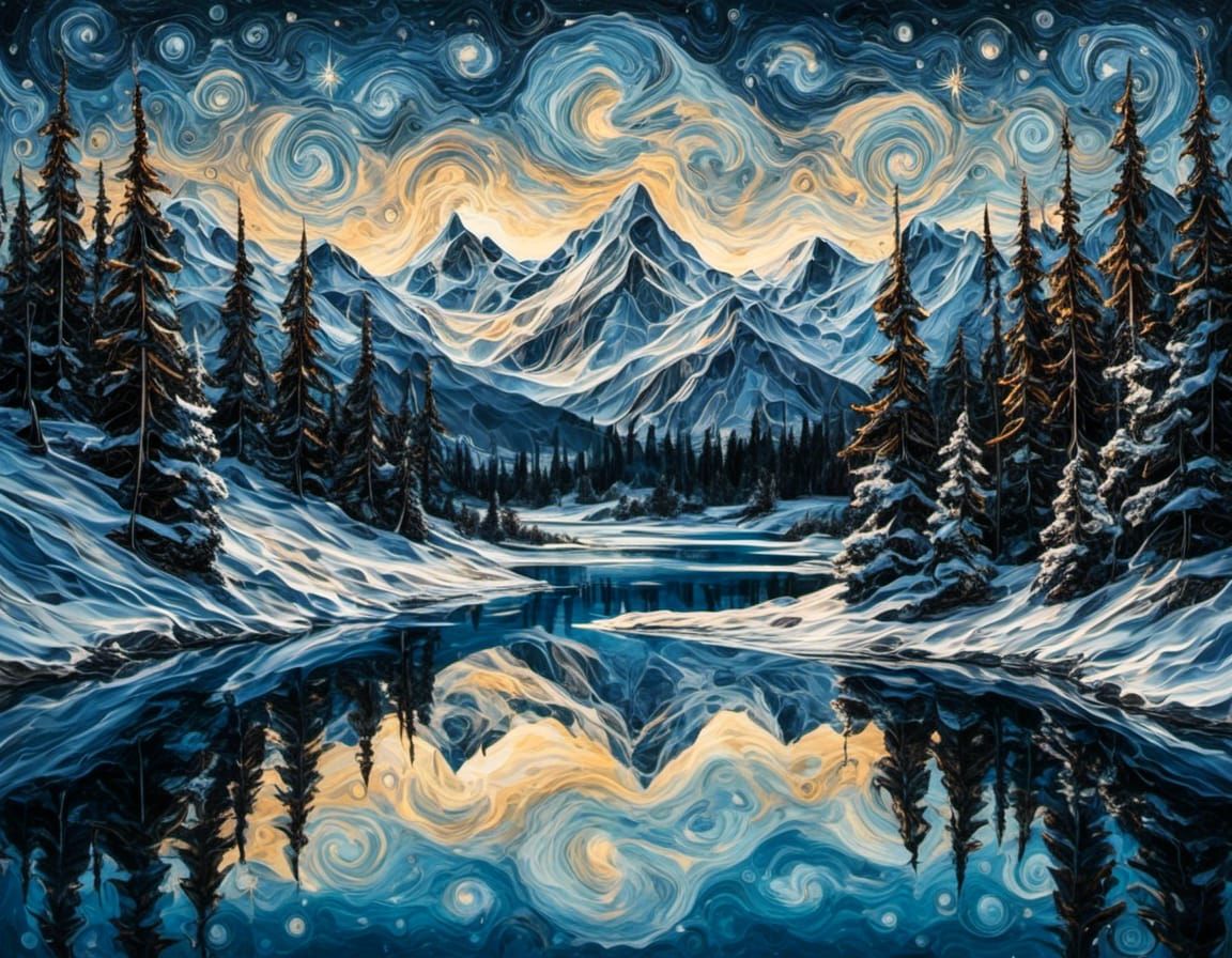 Starlit Lake with Snowy Mountains