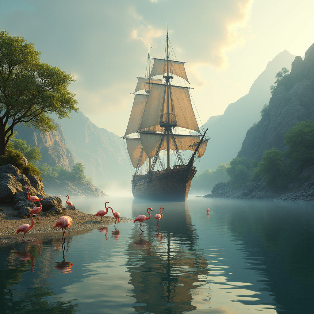 Ethereal Harbor Scene in Dreamlike Realism Style