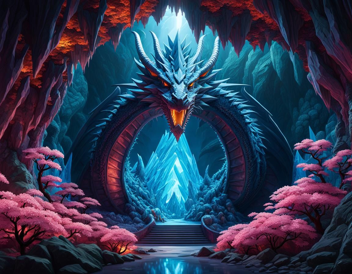 Luminous Crystal Dragon Blossom Forest in Deep Cave