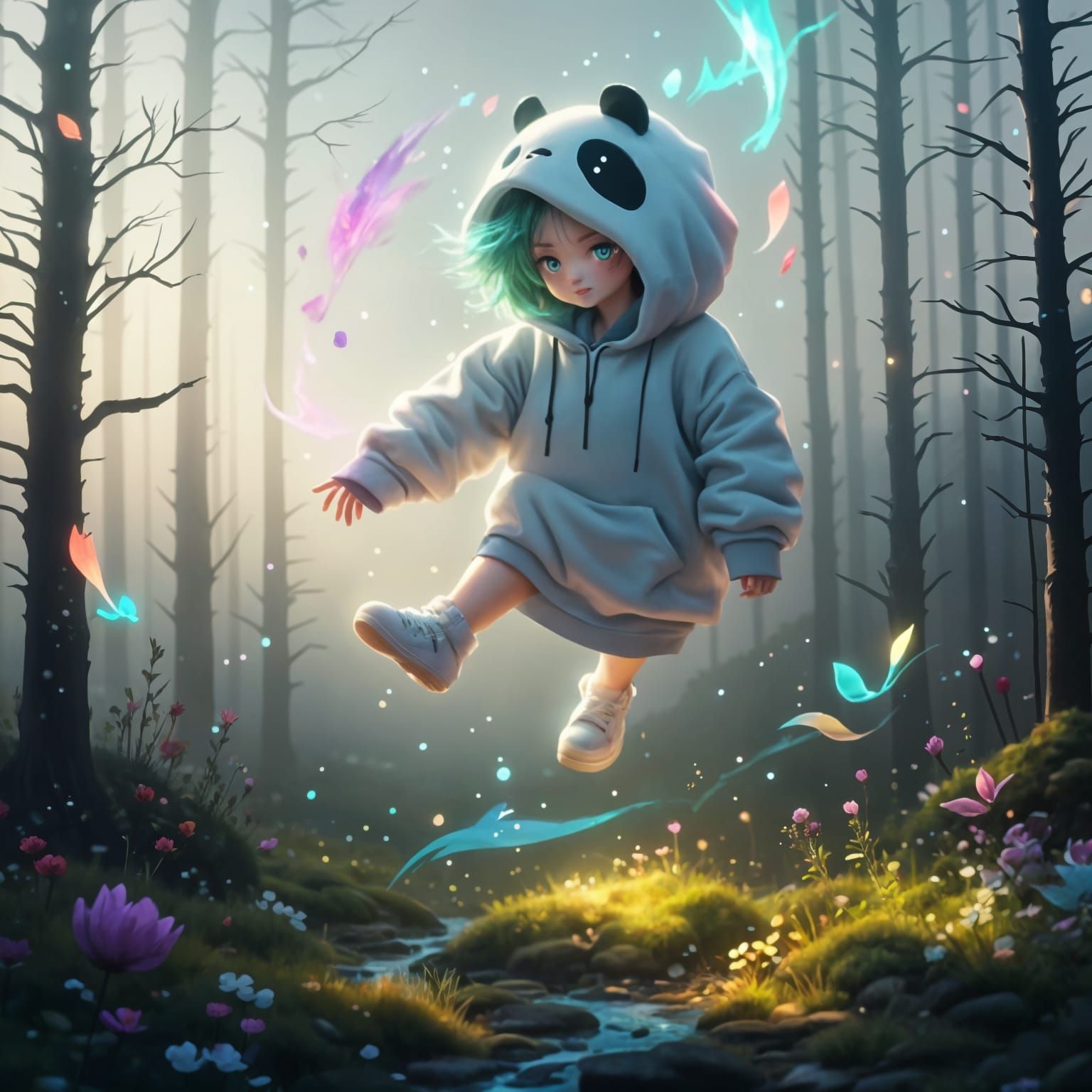 Ethereal Panda Maiden in Cosmic Astral Realm