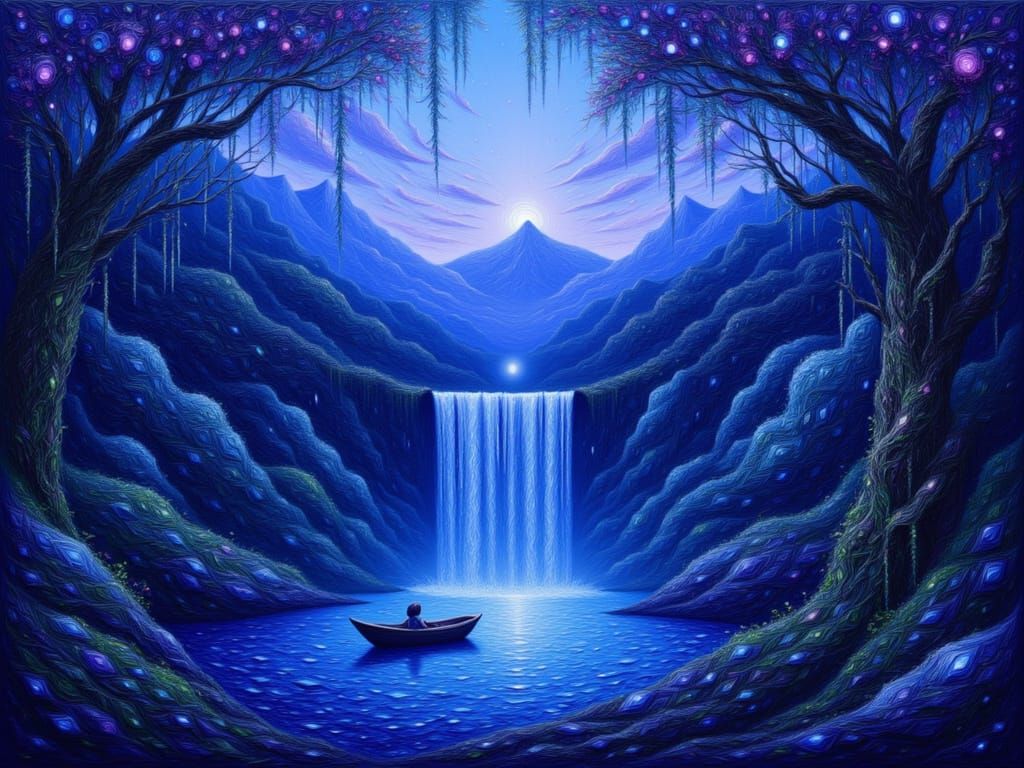 Ethereal Secret Garden with Waterfall in Anime Style