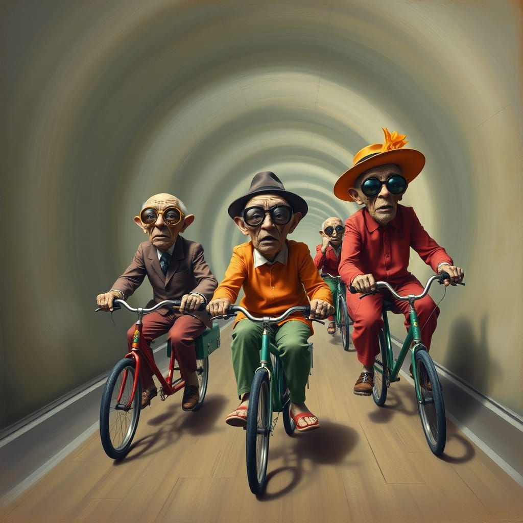 Tricycle Race: Surreal Pop-Surrealist Painting