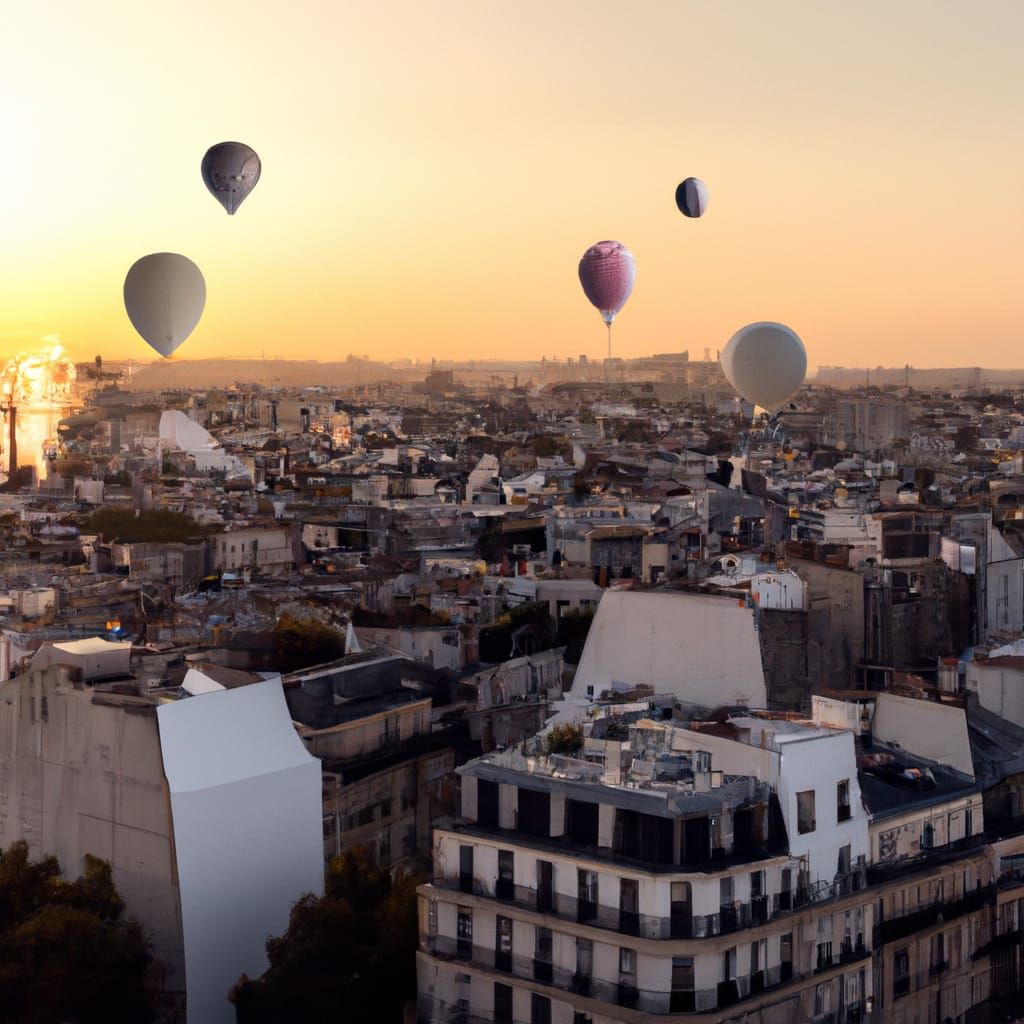Paris Cityscape with Fluffy Buildings at Sunset