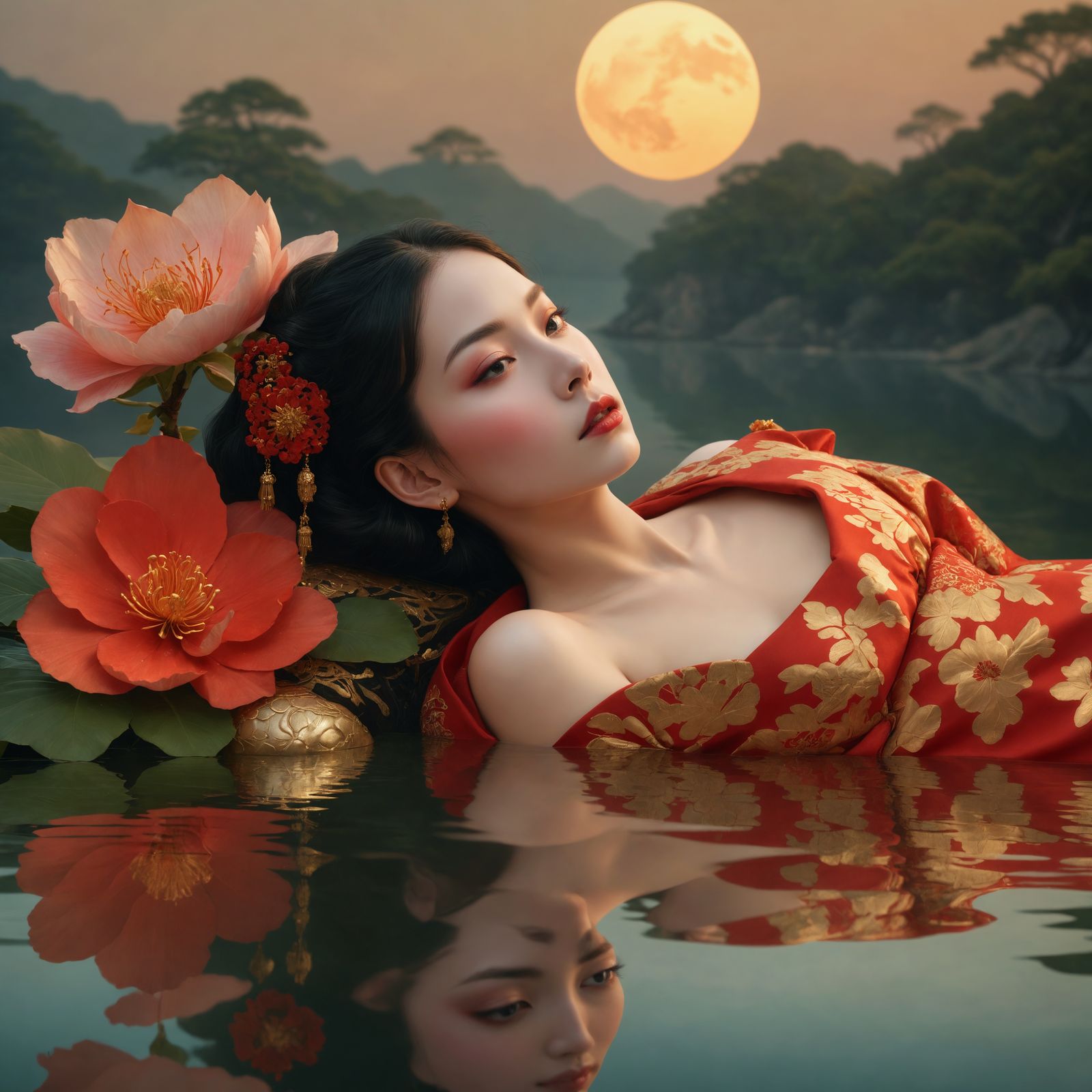 Woman with Kimono in Dreamlike Digital Painting