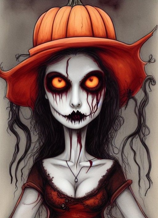 Voluptuous Zombie Witch Portrait in Burton Style