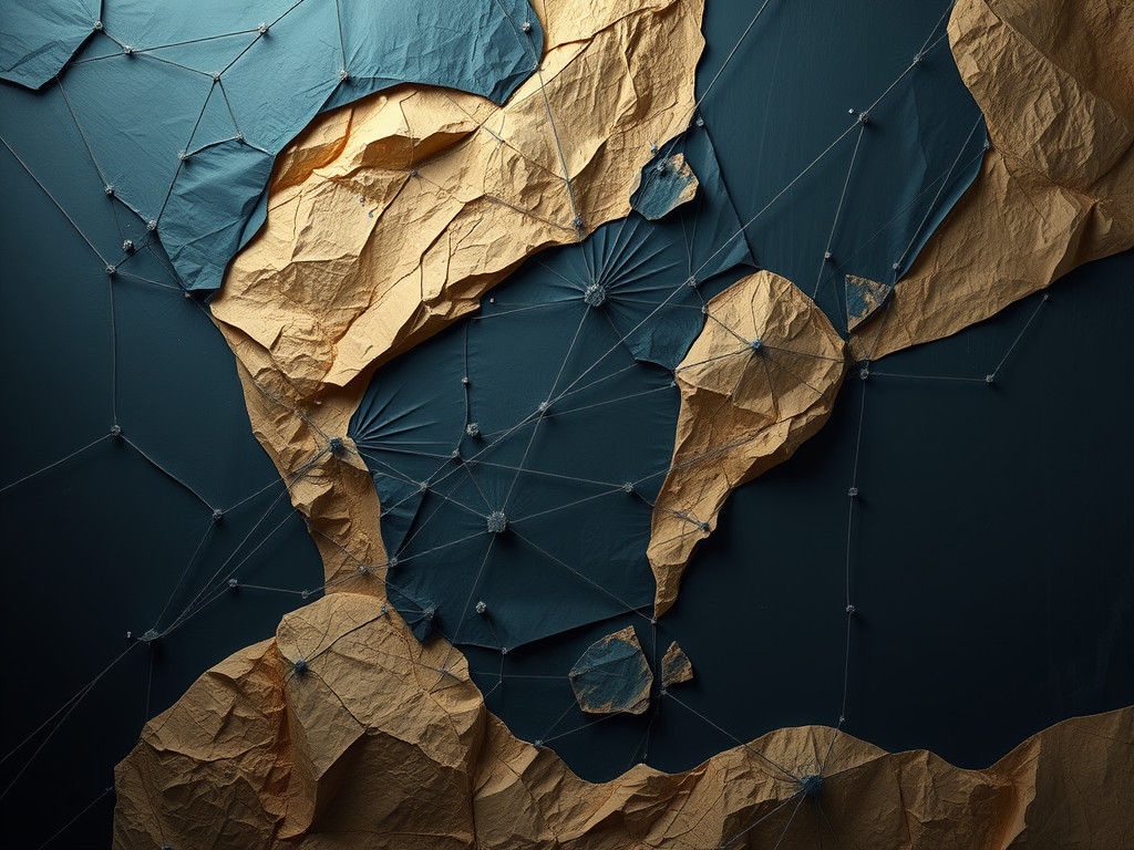 Abstract Cubist Design in Blue and Beige